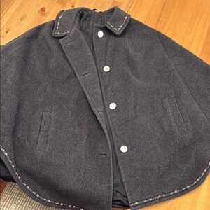 Gray Austrian Wool Cape with Embroidery Vintage